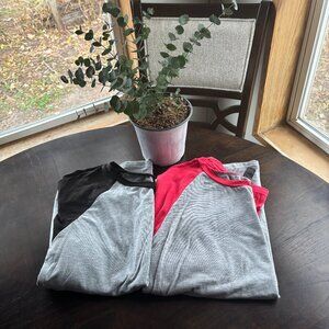 Shein Gray Baseball Tees – Red & Black Sleeves, Size Large (2-Pack)